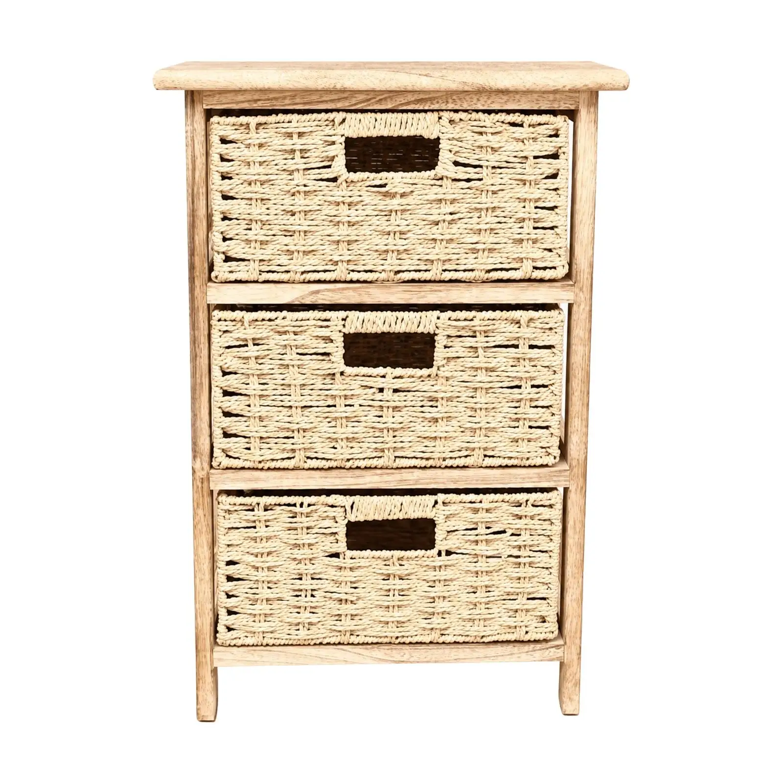 Wooden Frame Storage Rack with Pull-out Drawers Freestanding Three-Tier Storage Rack 3-Drawer Dresser Space-Saving
