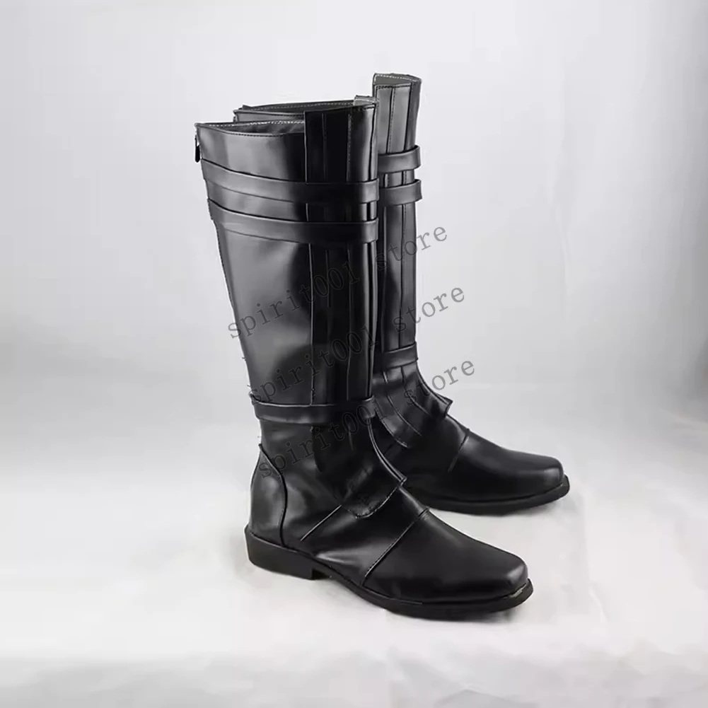 New Fashionable Adult Men's Power Knight Black PU Leather Boots Halloween Celebration Party Costume Ball Stage Role-Playing Shoe