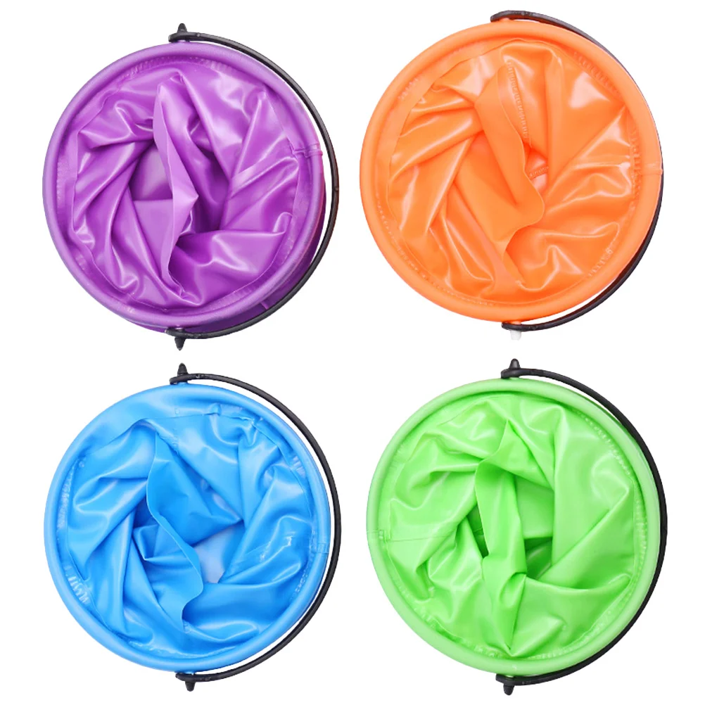 4Pcs Foldable Portable Plastic Bucket Multi-Purpose for Cleaning Fishing Drawing Outdoor Indoor Use Green Blue Purple Orange