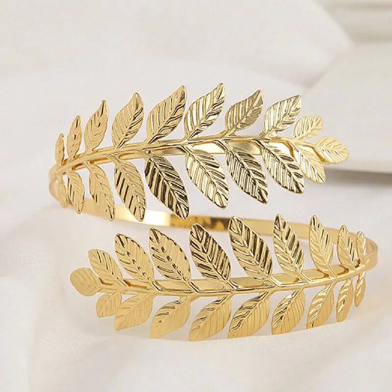 Leaf Arm Cuff Bracelet For Women - Fashion Spring Summer Jewelry, Elegant Adjustable Bangle For Daily Wear