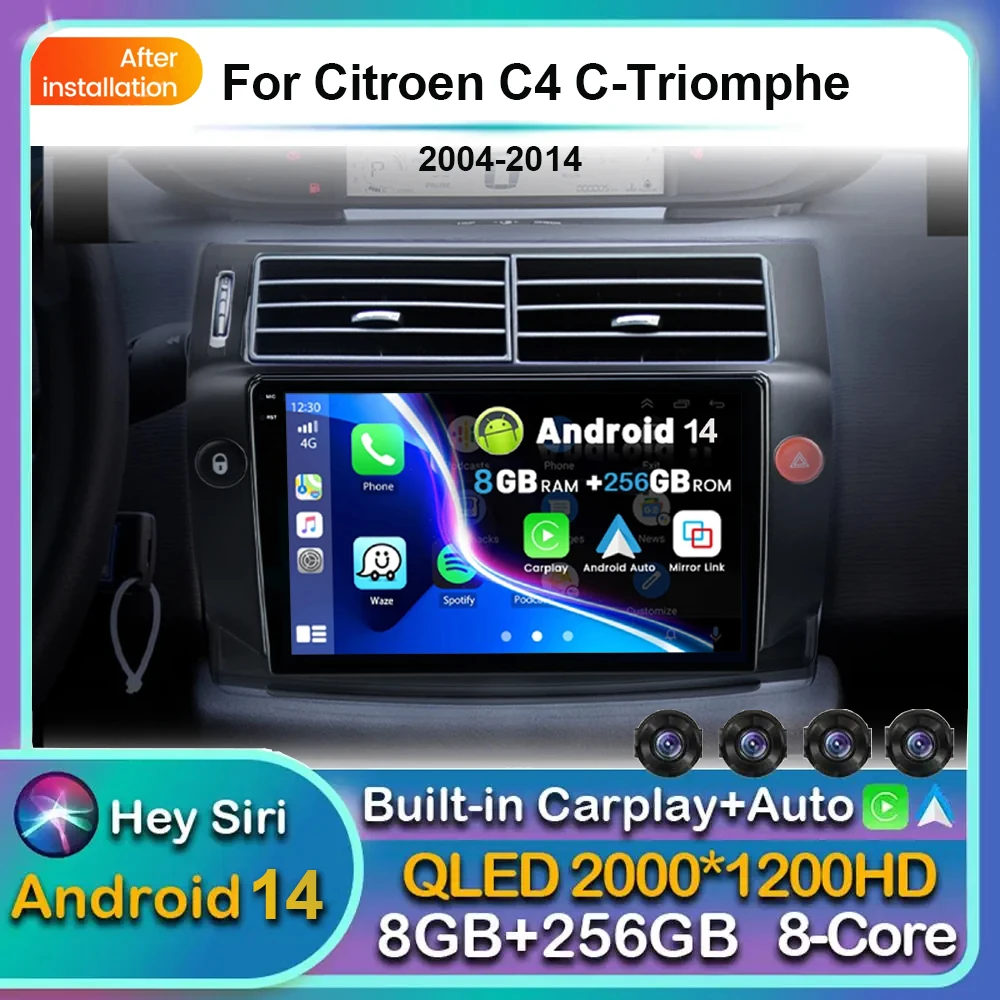 

Android 14 Carplay Auto Car Radio For Citroen C4 C-Triomphe Quatre 2004-2014 Multimedia Player Video GPS Stereo WIFI+4G BT DSP