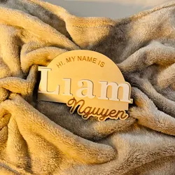 Custom Newborn Birth Wooden Personalized Nursery Decoration Baby Arrival Birth Announcement Baby Surname Plaque New Baby Gift
