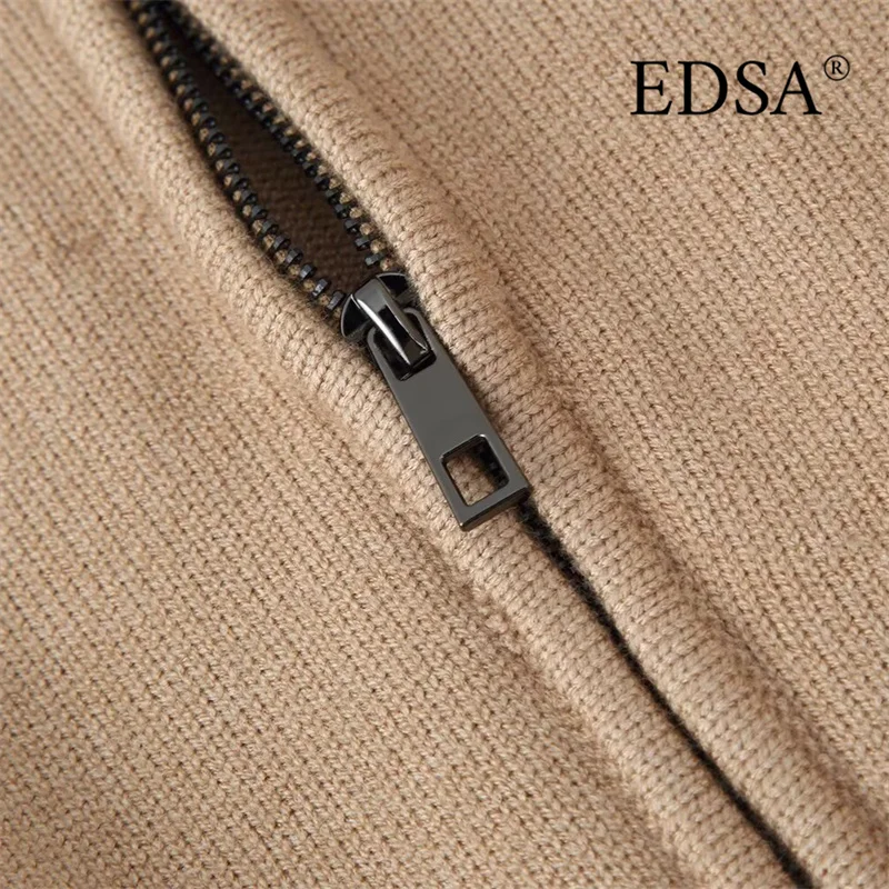 سترة محبوكة بياقة واقفة للسيدات من EDSA وأكمام طويلة وسحاب جانبي سترة صوفية للربيع والخريف #5