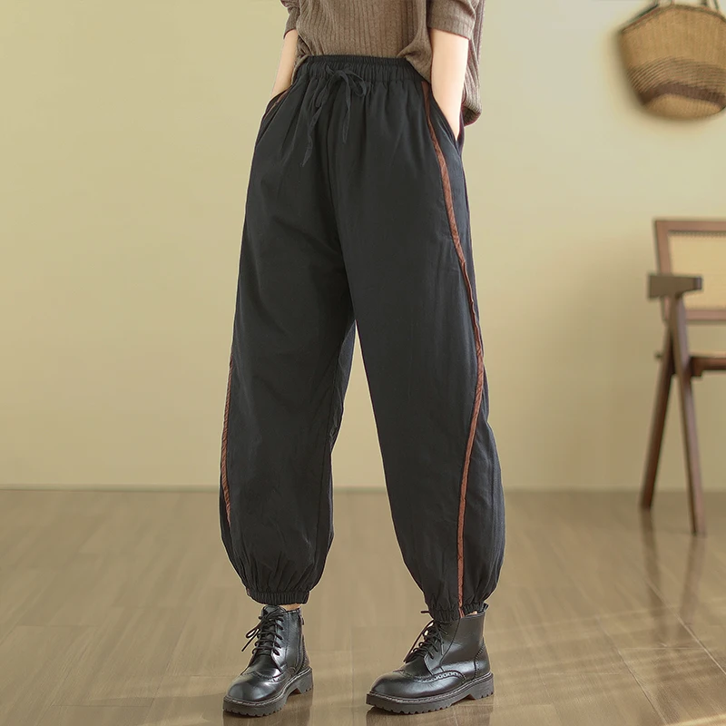 Women's Lightweight down Cotton Pants Loose Harlan Thiened Winter Faionable Outerwear Windproof Warm Trousers