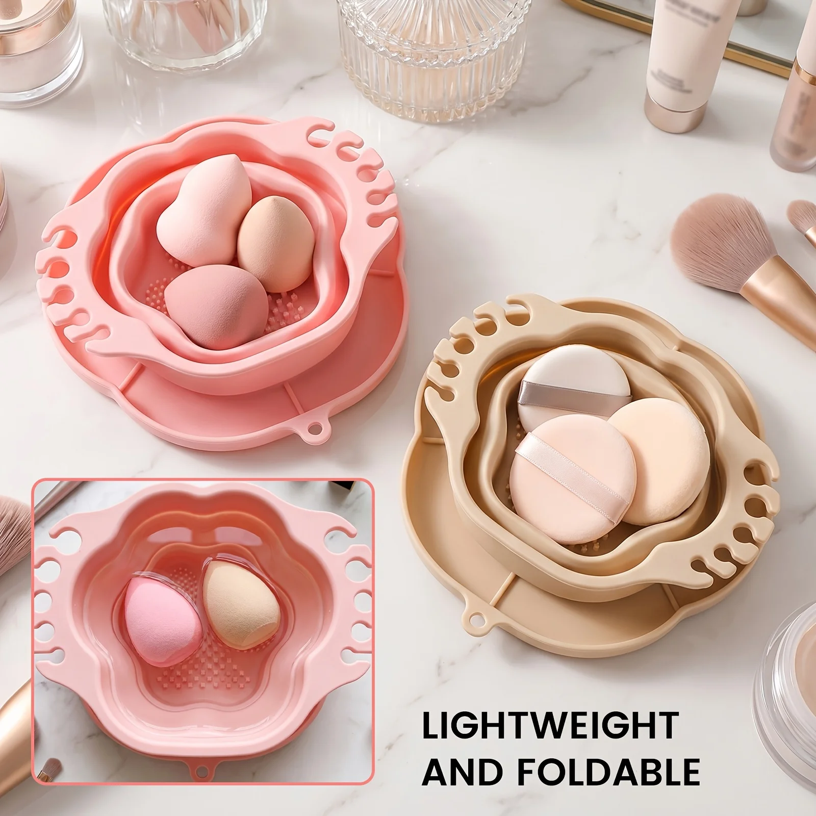 Cute Cat Paw Foldable Silicone Washing Mat Anti-slip Base Hanging Hole Paint Brush Cosmetic Sponge Organizer Tray
