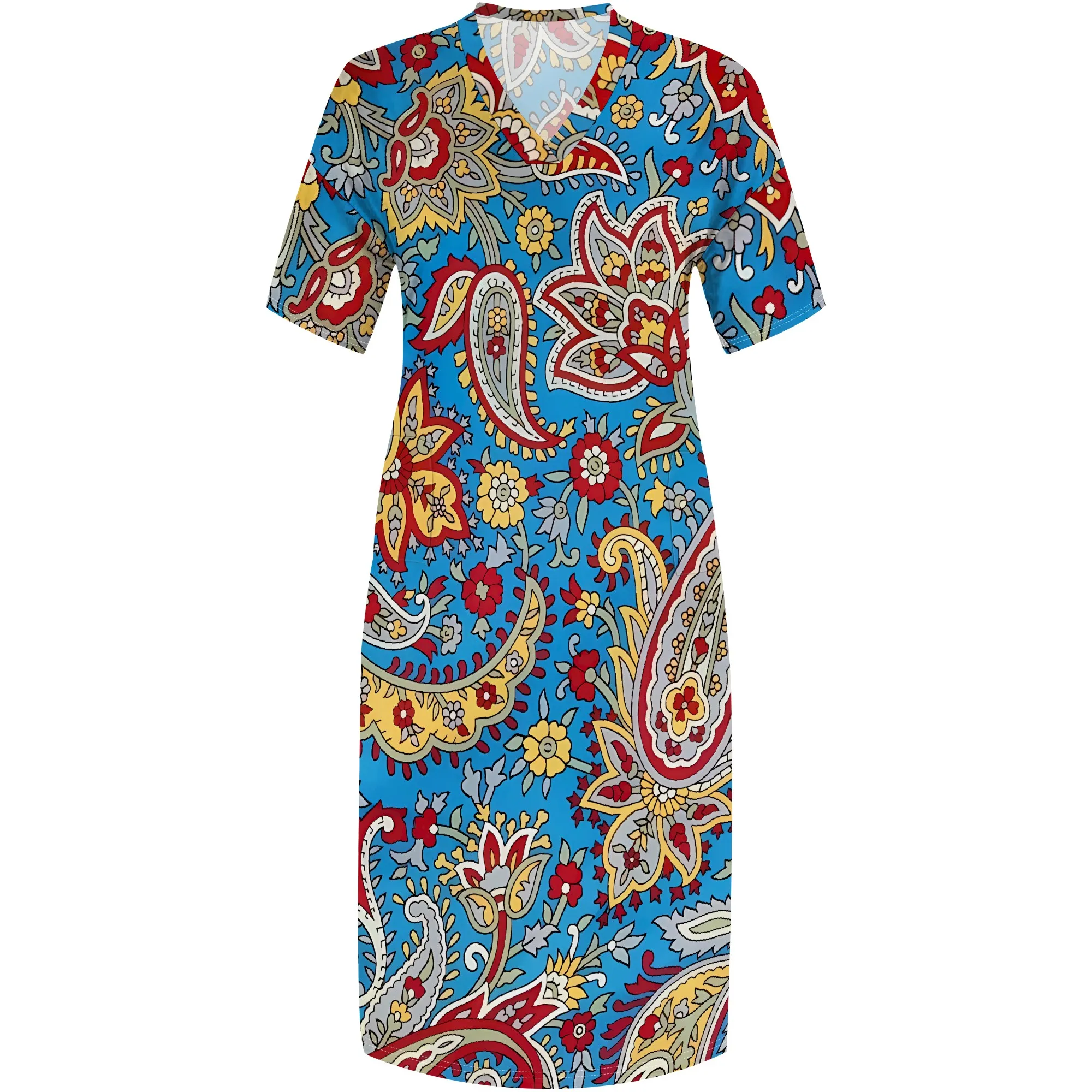 Vestido Nupusa com estampa paisley para mulheres plus size verão casual decote em V vestido maxi de manga curta