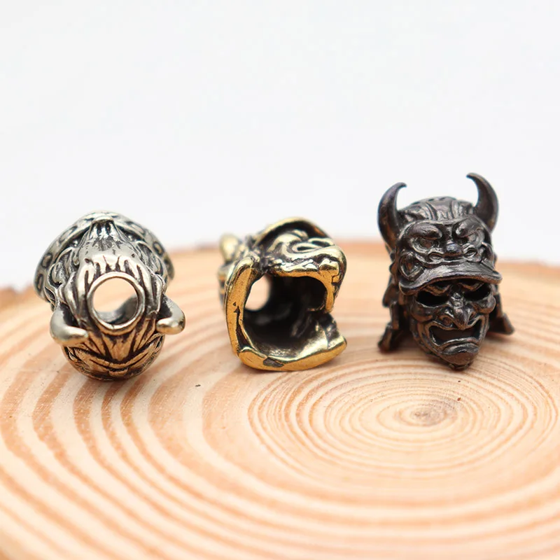 Japanese Eagle Nose Samurai Helmet Brass Knife Bead Woven Paracord Keychain Lanyard Pendant Outdoor EDC DIY Hangings Accessories