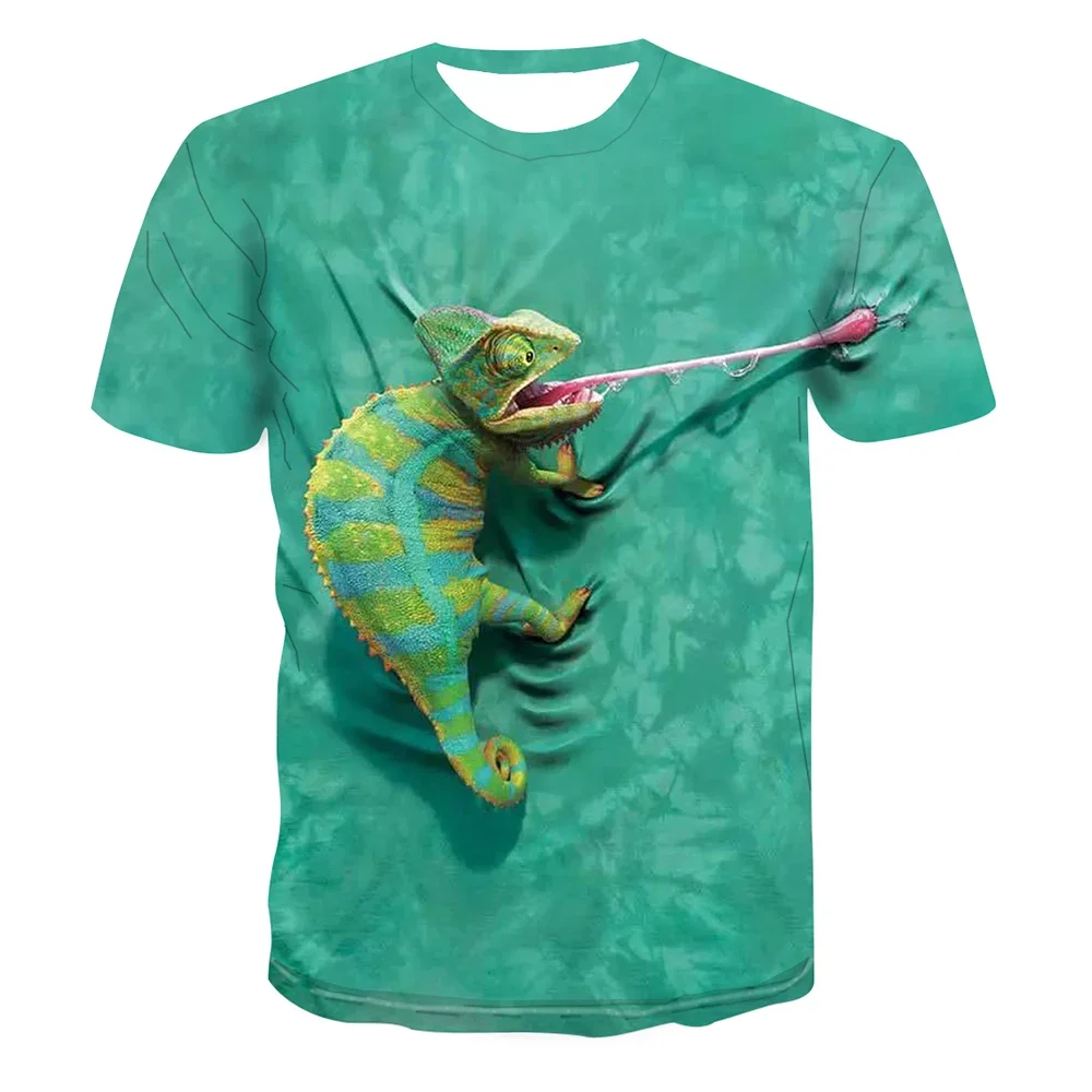 Funny Chameleon T-Shirts Animals Lizard 3D Print Summer Men\'s Women Short Sleeves T Shirt Harajuku Y2k Tops Tees Kids Clothing