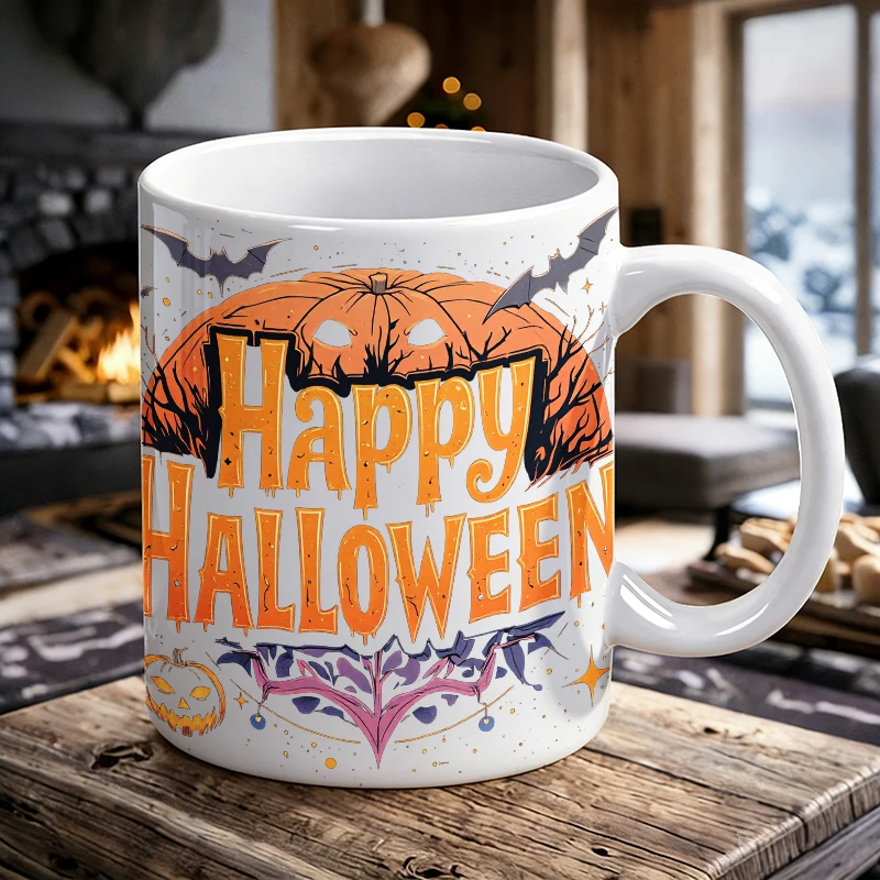 

1PCS Retro Pumpkin Bat Ceramic Cup, Coffee Cup, Milk Cup, Office Tea Cup, Drinking Cup, Fade-Resistant, Gift for Friends