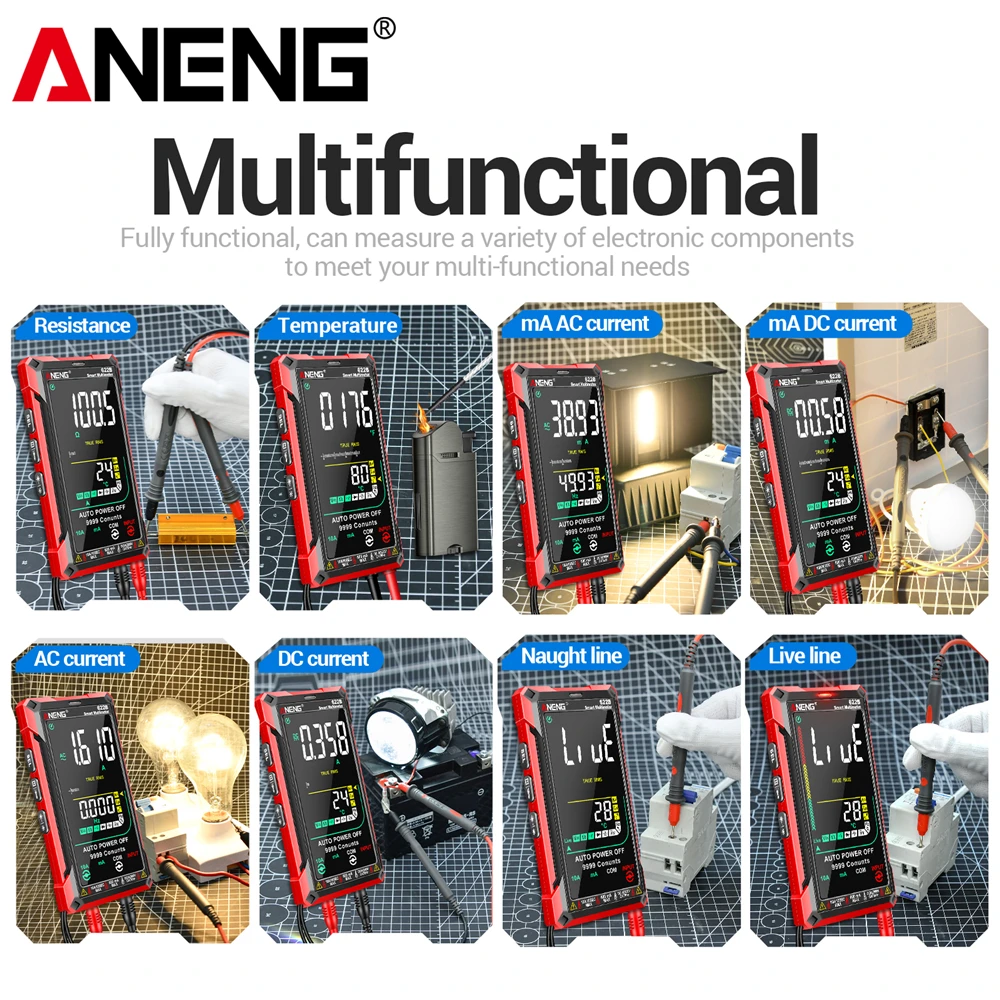 ANENG 622B 멀티미터 9999 적외선 레이저 테스터 10A 긴 내구성 테스트 NCV 전압 다이오드 멀티 테스터 미터 아날로그 도구 계산