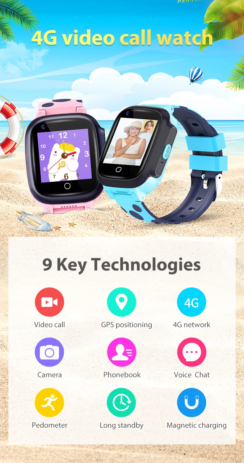 어린이용 스마트 워치 SIM 카드, GPS SOS 스마트 워치, 방수 IP67 사진 선물, 소년 소녀 IOS 안드로이드 PK LT21, 4G