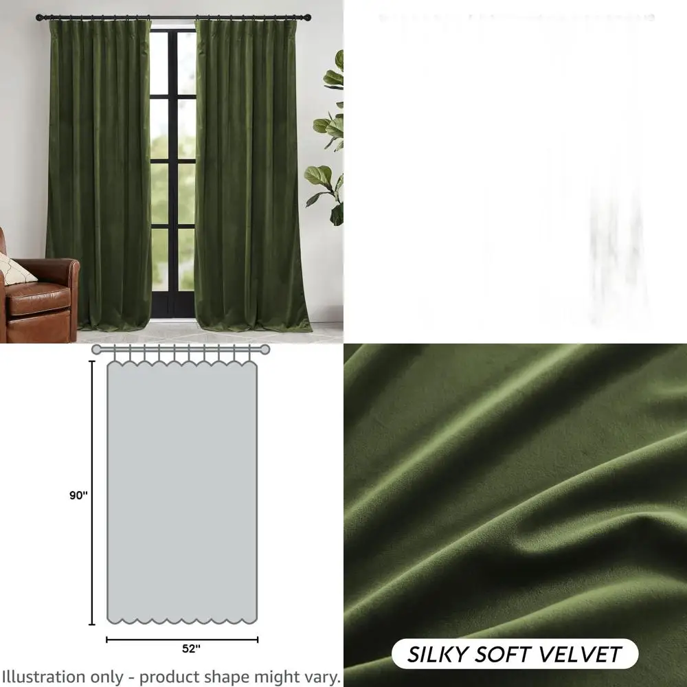 Tende di lusso in velluto verde oliva da 52x90 pollici - Oscuramento della stanza, isolamento termico, set a 2 pannelli per la privacy del soggiorno