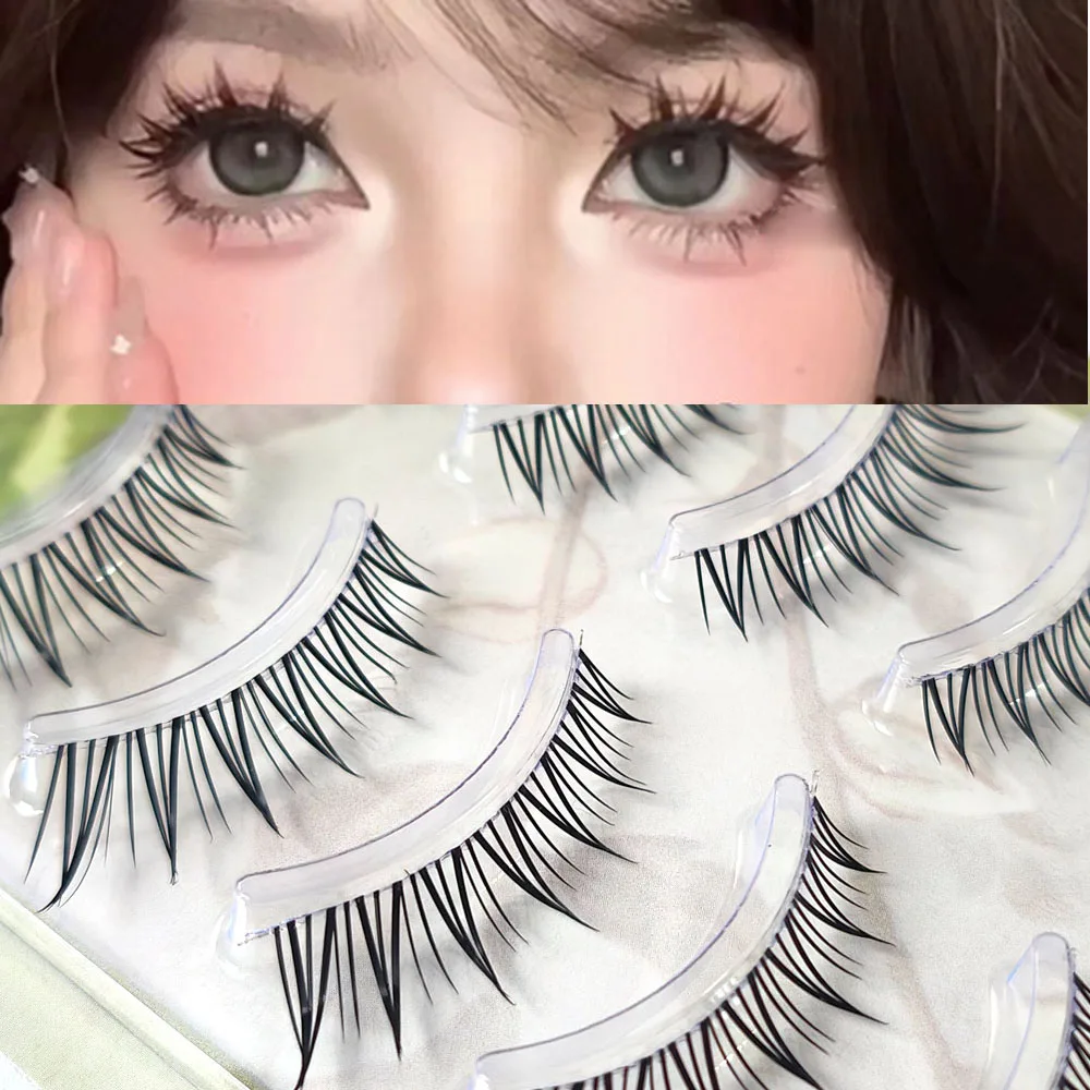 ICYCHEER 5 Pairs Natural Fox Eye False Eyelashes Fairy Comic Eye Manga Lashes Invisible Band Soft Natural Eyelashes Extension