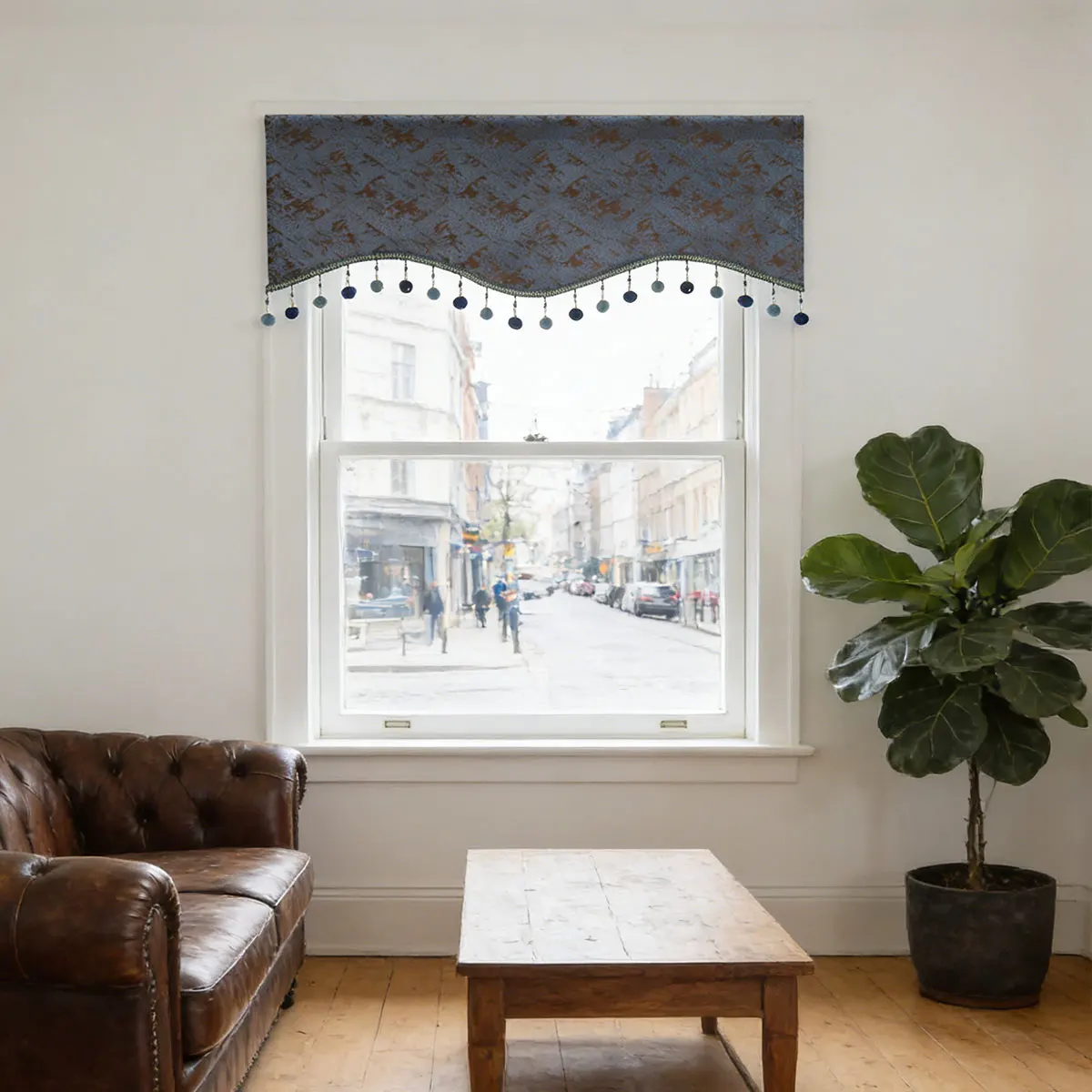 

1Pc Scalloped Chenille Window Valance with Hanging Beads Elegant Short Curtain for Bedroom Cafe Window Decoration