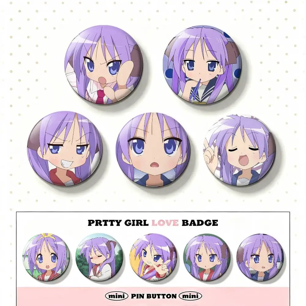 Kagami Hiiragi Anime L-Lucky Star Girl Laser Badge Creative Pins Brooch for Bag Clothes Hat Decor Gifts Fans Collect