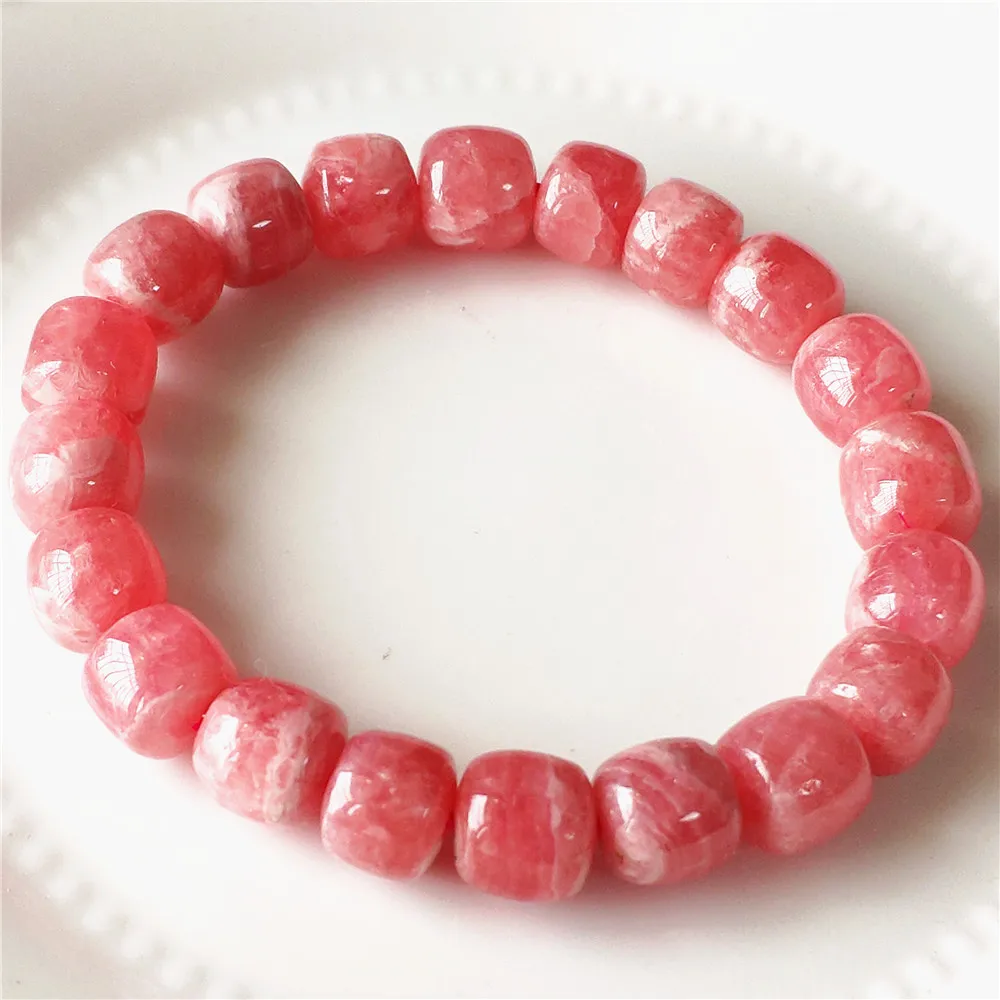 

Genuine Natural Red Rose Rhodochrosite Women Bracelet Jewelry 10x9mm Clear Beads Men Fashion Love Stone Best AAAAA