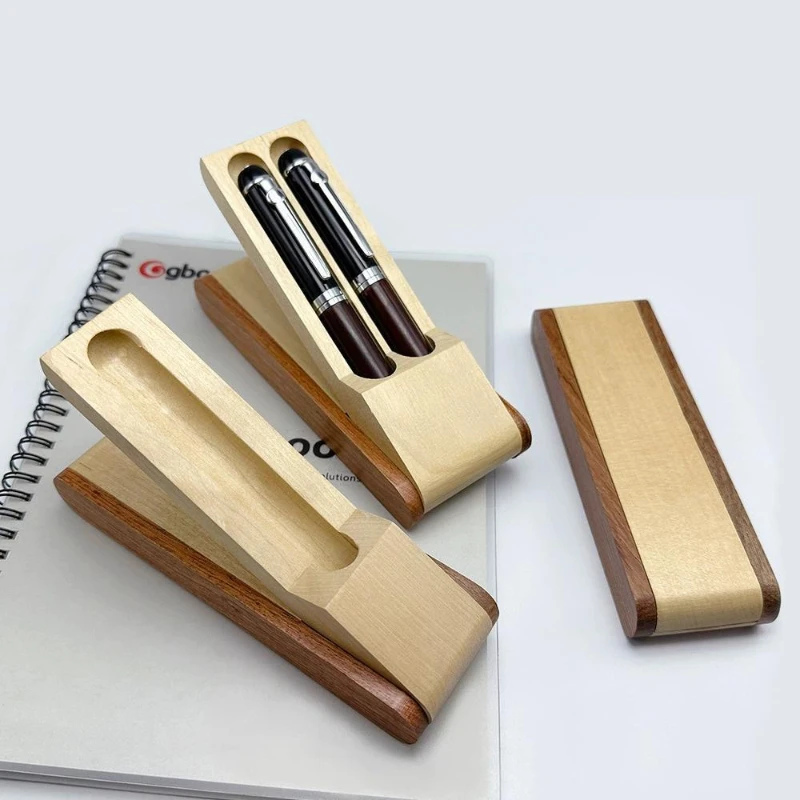 

Handmade Ballpoint Fountain Pen Gift Box Wooden Pen Cases Empty Collection Box for Business Double Single Pen Office Supplies