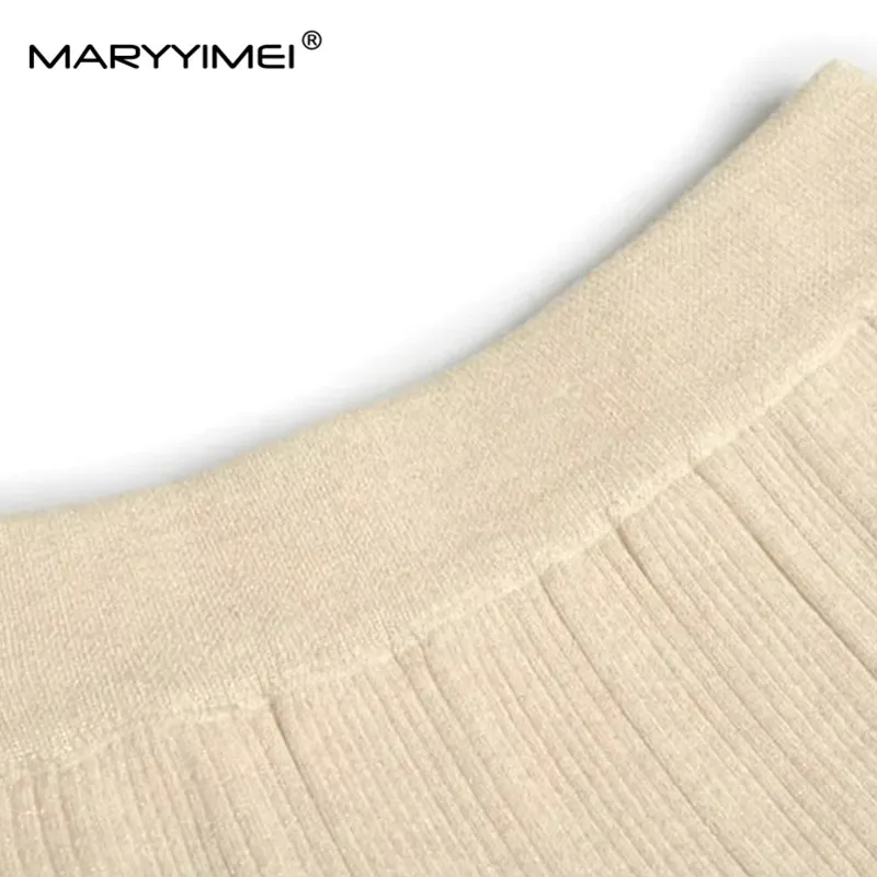 MARYYIMEI Autumn and Winter Women\'s Suit Turn-Down Collar Single-Breasted Long-Sleeved Tops+Elastic Waist Slim Skirt 2 piece set