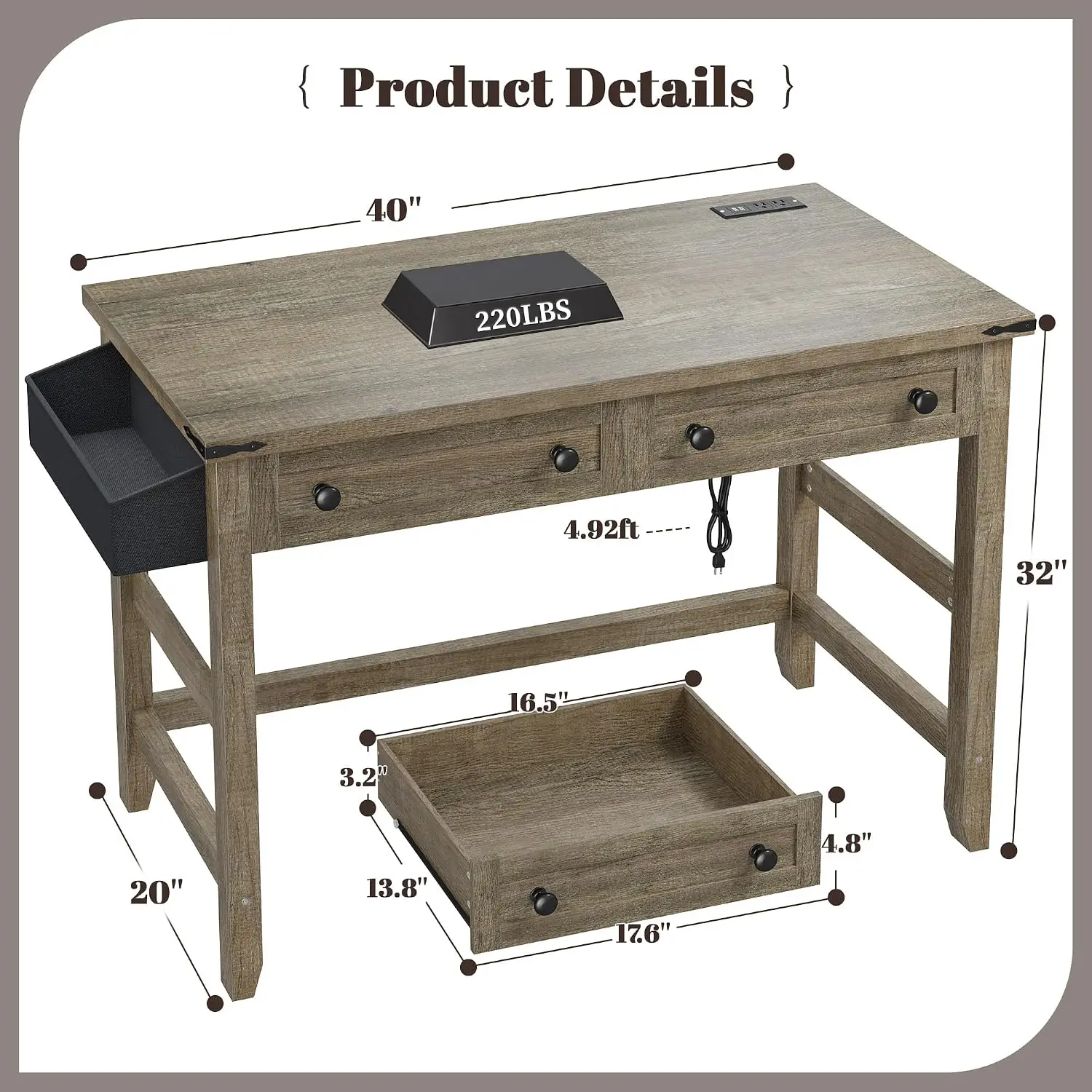 Small Desk with Drawers & Side Pocket for Teens Bedroom, Customized
