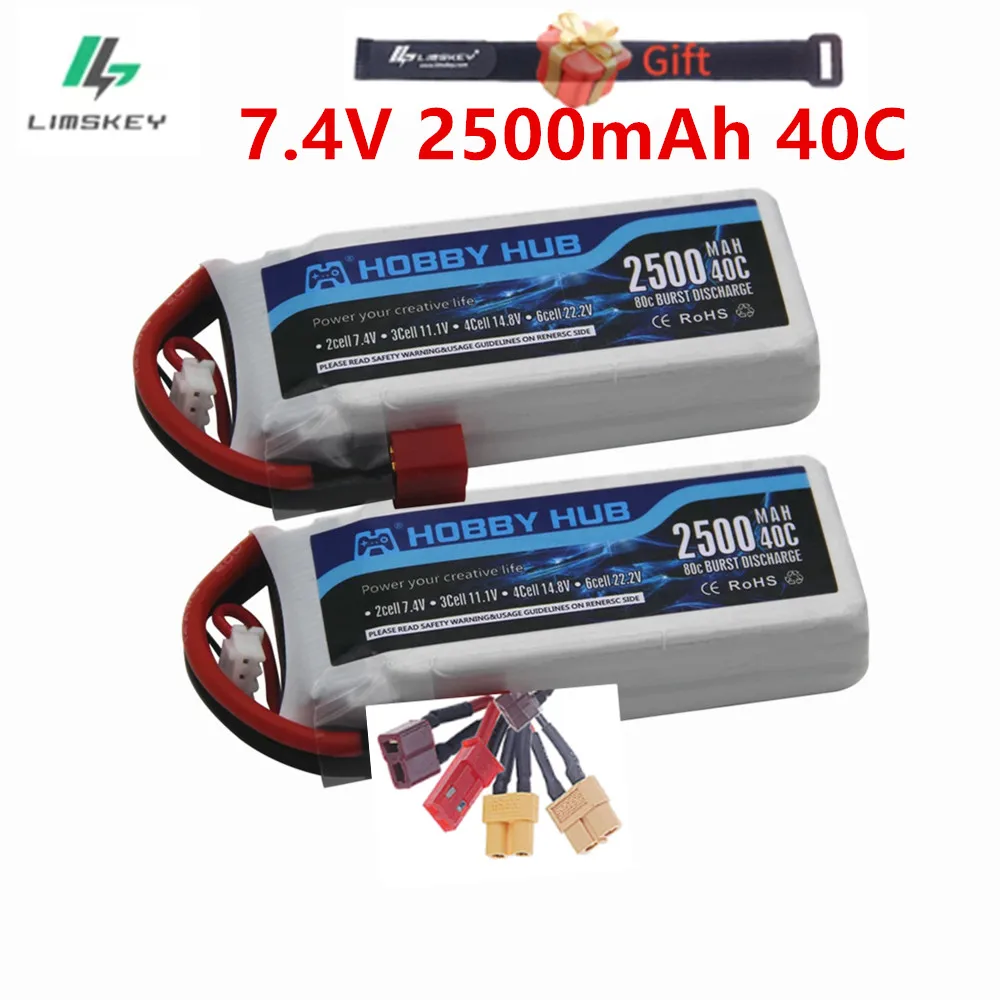 2500mAh 7.4V 2S LiPo Battery 40C For Wltoys 12428 12423 1:12 RC Car Quadcopter Boat Drones Spare Parts 903480 Battery T/XT60