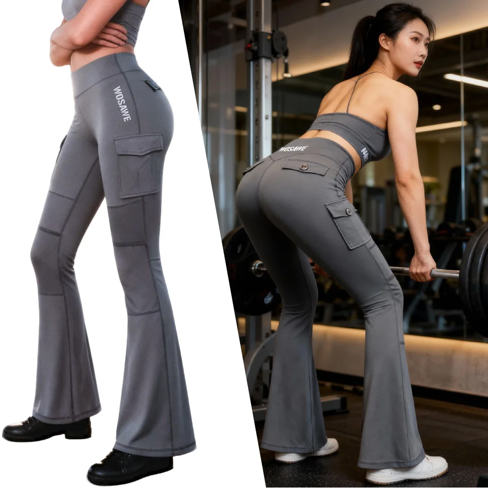 WOSAWE Pantaloni da moto da donna con ginocchiere CE Leggings svasati da motocross Hip Lift Allenamento Bootcut Lady Pantaloni da yoga per il controllo della pancia