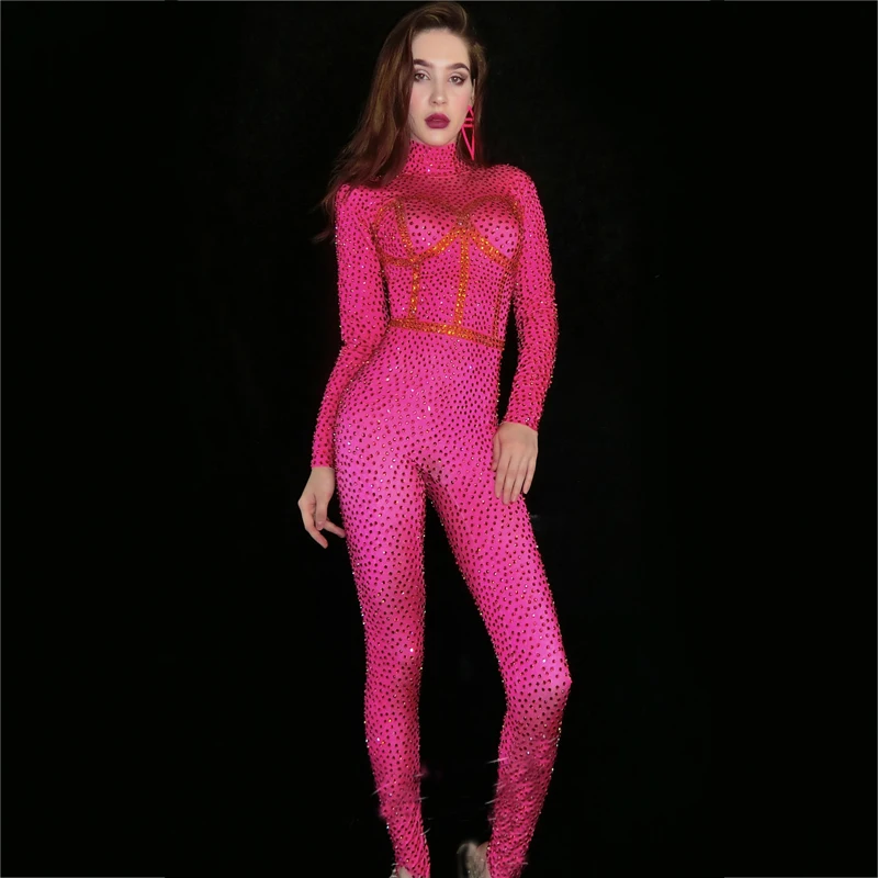 Sprankelende Steentjes Stretch Jumpsuit Vrouwen Toneelvoorstelling Kostuum Acrobatische Jazz Dance Outfit Rave Festival Kleding Xs1806