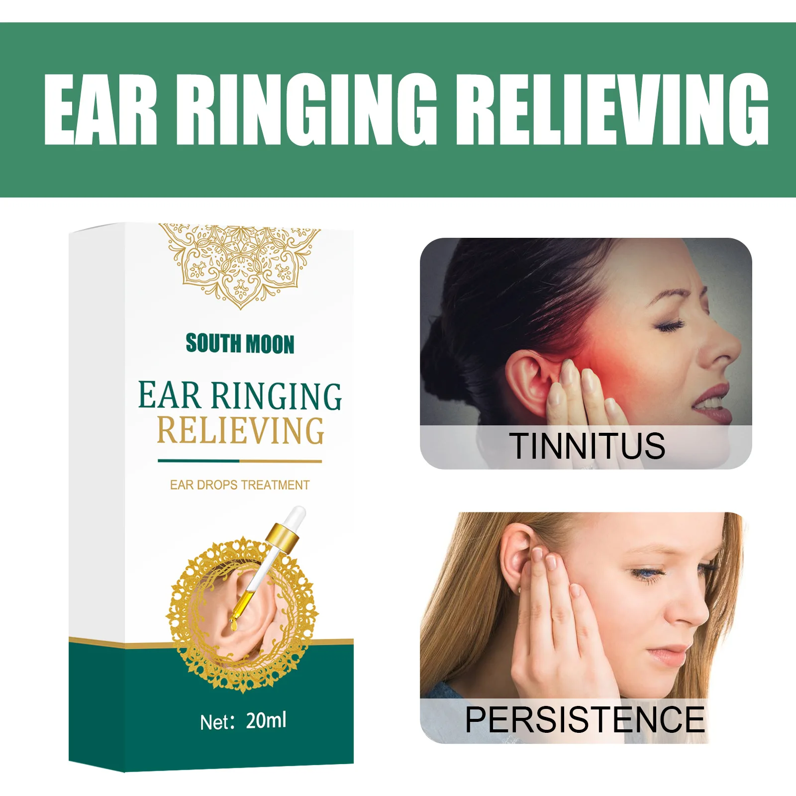 South Moon Ear Drops for Tinnitus Ear Ringing Relieving Deafness Ears Swelling Discharge Otitis Media Fluid Health Care 20ml