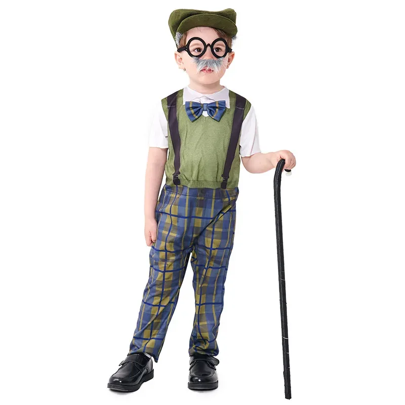 Umorden أطفال طفل الجد الرجل العجوز زي عدة للبنين قصيرة الأكمام الأخضر 4-6Y 6-8Y 8-10Y 10-12Y الموقت القديم الطفل