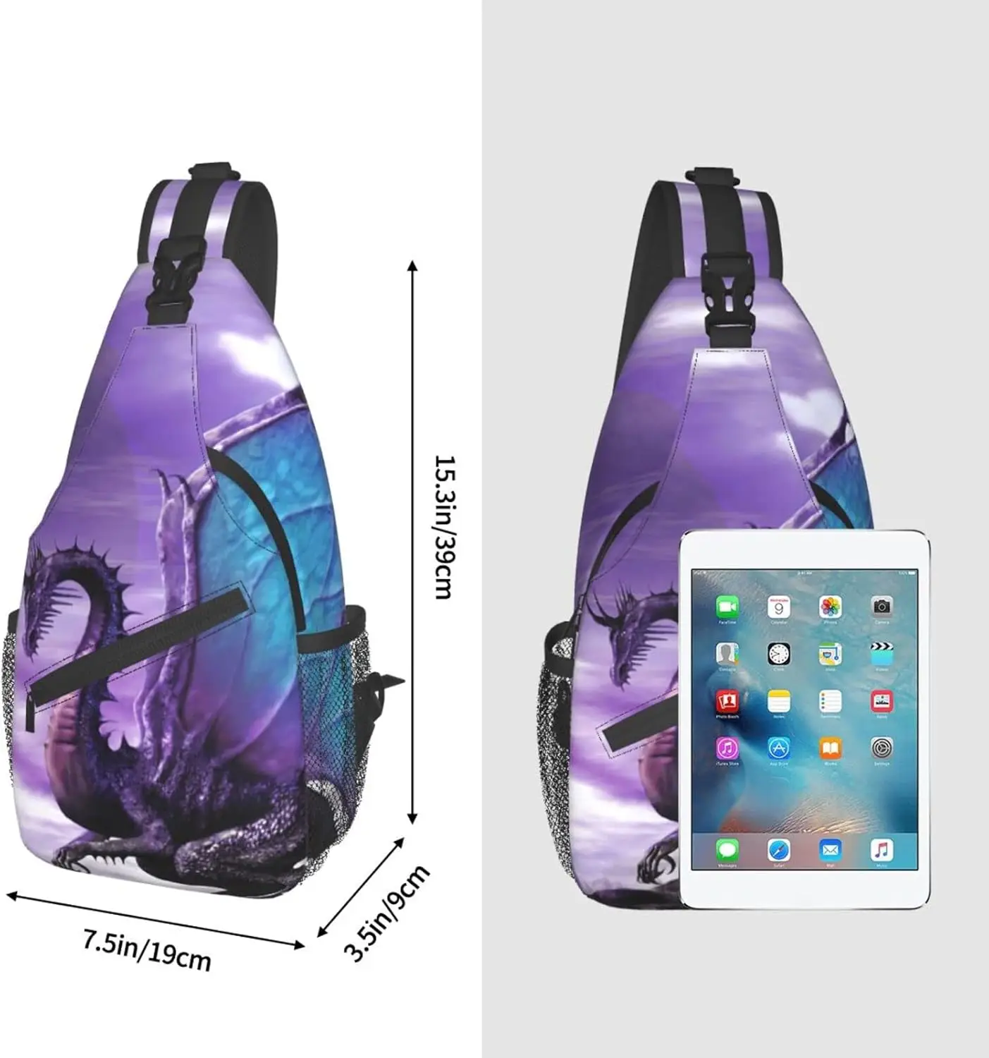 Dragão com asas abertas ao ar livre crossbody bolsa de ombro para unisex jovem adulto caminhadas sling mochila reutilizável multiuso