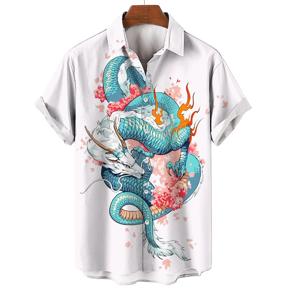 Hawaiiaans Heren Oversized Casual Shirt 3d Print Dragon En Tijger Luxe Streetwear Kleding Voor Korte Mouwen Revers Vintage XS-5XL