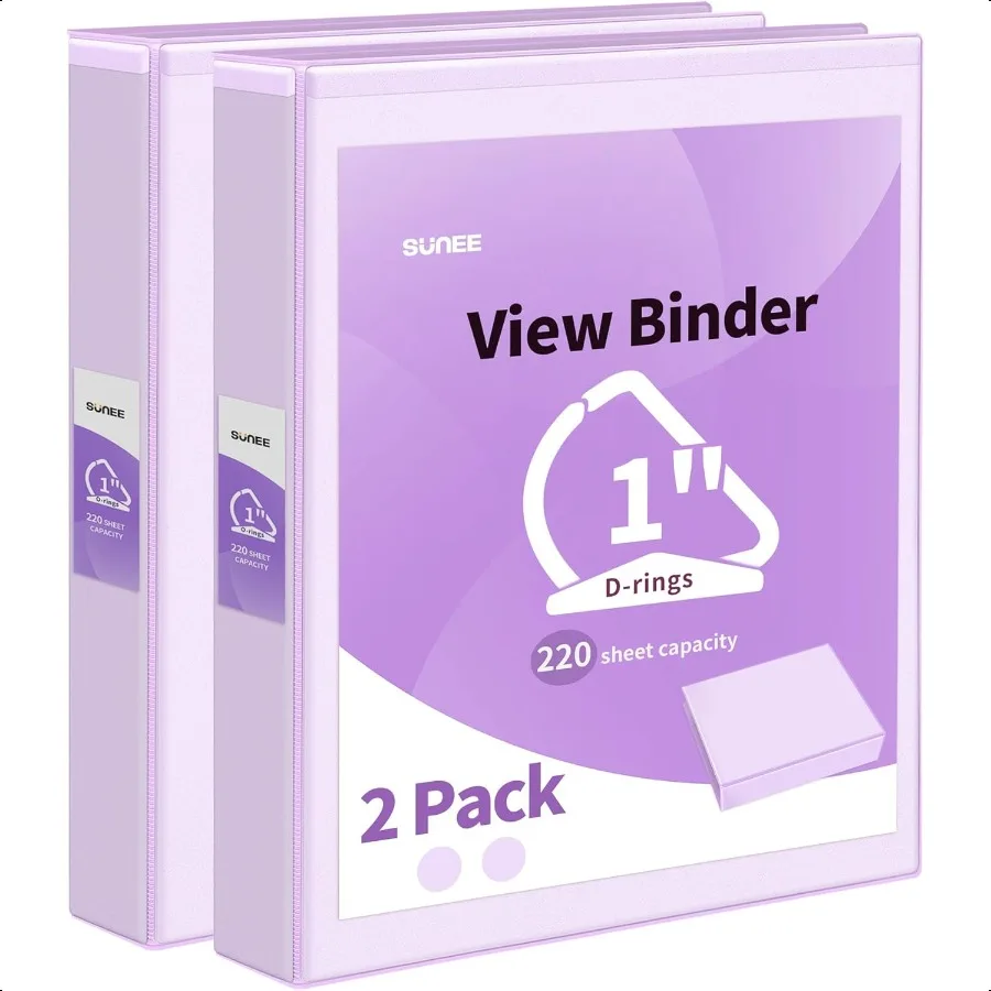 

Папка с 3 кольцами, 1 дюйм, D-образное кольцо, прозрачная папка с тремя кольцами, без ПВХ, подходит для 8,5x11 дюймов, для школы или офиса, фиолетовая, 2 шт.
