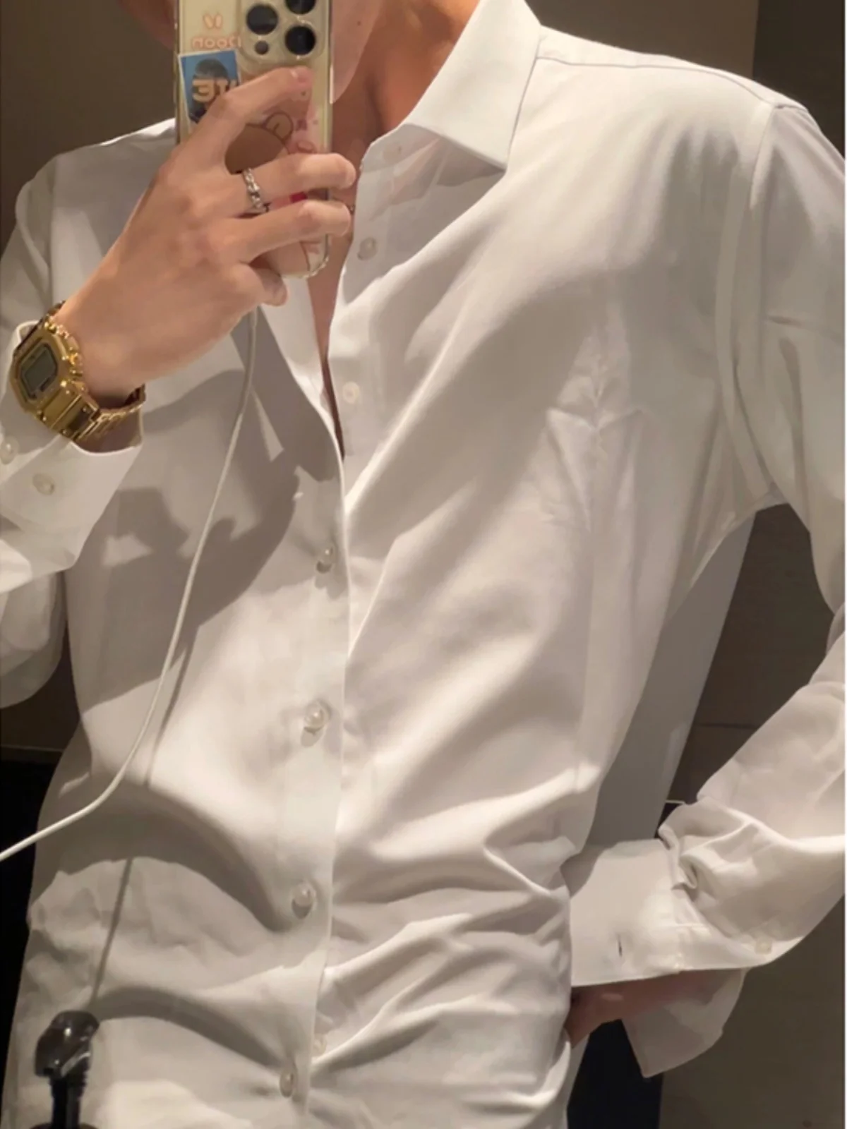 

Cleanfit White Long Sve Men's irt Trendy Korean College Sle DK orm High End Sensation Self-Controlled Youth Faion