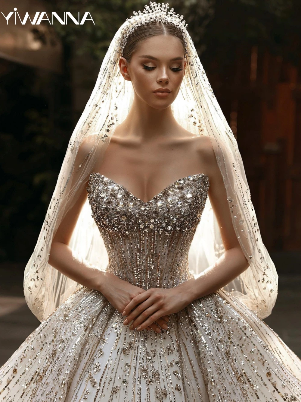 

Dreamy Beaded Crystal Wedding Dress Romantic Sweetheart Neck Bridal Gown Customized Luxurious Princess Long Dresses For Bride