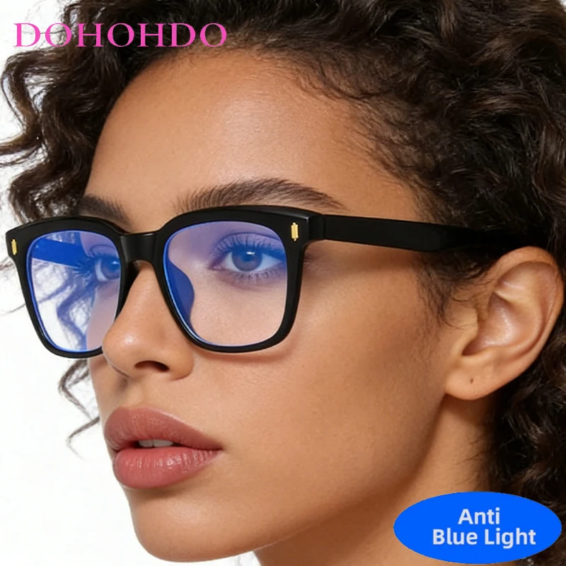 

TR90 Oversized Square Rivets Decoration Blue Light Blocking Glasses Women Fashion Luxury Designers Computer Play Games Eyewear