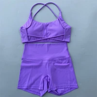 Yoga Shorts Set Gym Two Piece Sports Set Women Workout Outfit Fitness Suit Cross Straps Bra High Waist Shorts Running Tracksuit - Image 3
