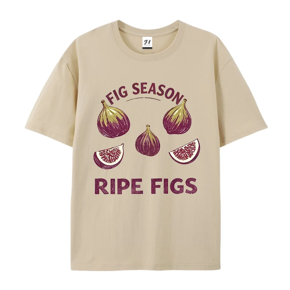Fig Season Ripe Figs Graphic T‑Shirt Retro Vintage Fruit Print Crew Neck Cotton Casual Short‑Sleeve Summer Botanical Daily Tee