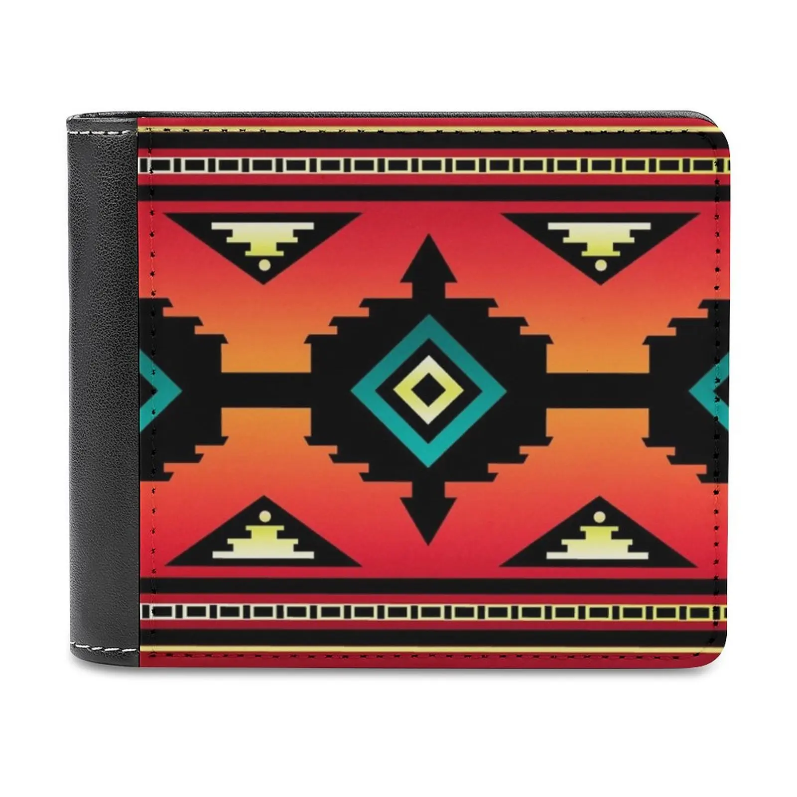 Navajo Men Wallet Pu Leather Short Male Purses Credit Card Wallet For Men Money Bag Navajo Teal Teal Border Pattern Geometry