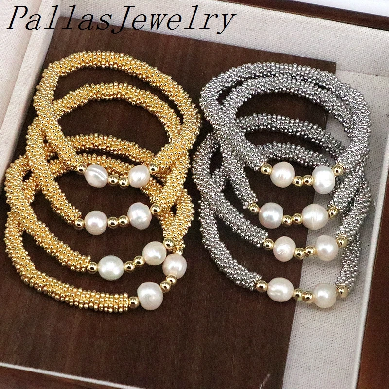 فواصل معدنية كلاسيكية للنساء والرجال ، مجوهرات حبلا بالخرز الزهري المسطح ، سوار مرن ، إكسسوارات الموضة ، هدية ، 5: 8.5 #1