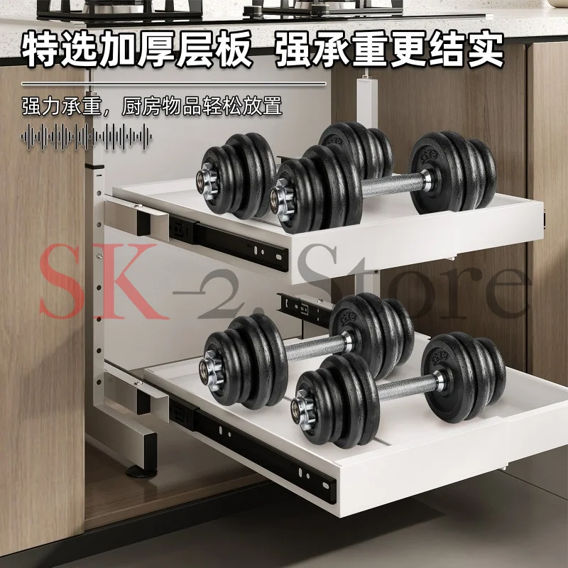 No punching for storage shelves under cabinets, drawers, bowl racks, sundries, layered pull-out telescopic pull baskets,