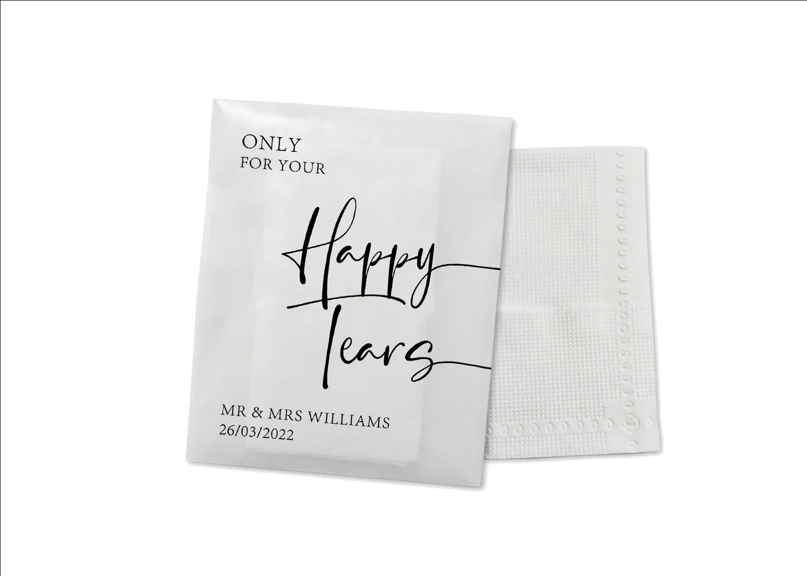 Happy Tears Personalised Tissue Packets | Wedding Tissues | Wedding Guests |Biodegradable Packets | Only For Your Happy Tears