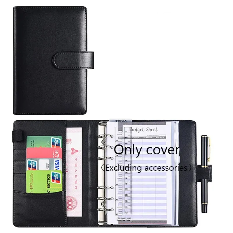 New A6 Pu Leather Budget Binder Notebook Cash Envelopes System Set Clip-On Binder Pockets for Money Budget Saving Bill Organizer