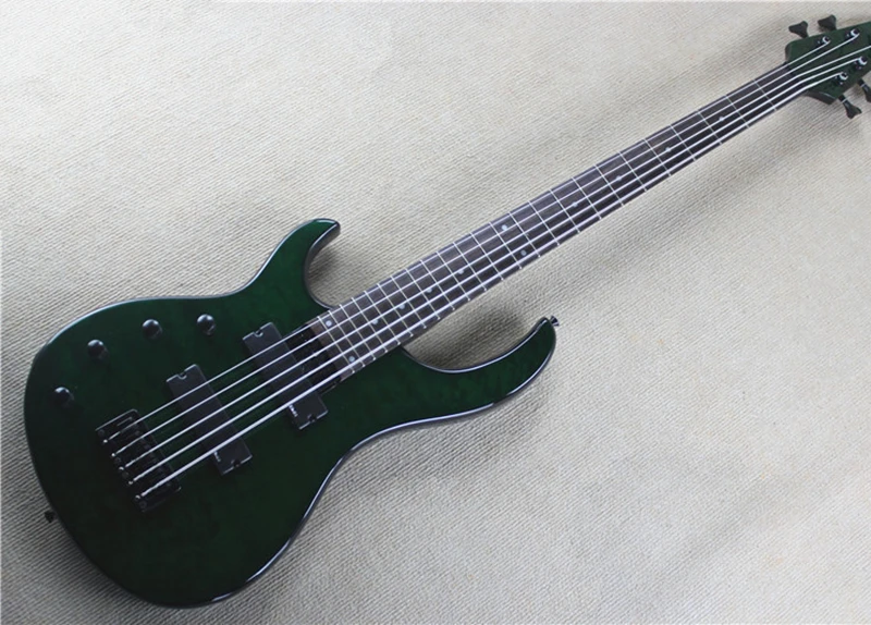 Flyoung 5 Strings Left-Handed Green Electric Bass Guitar with Black Hardware,Offer Customize