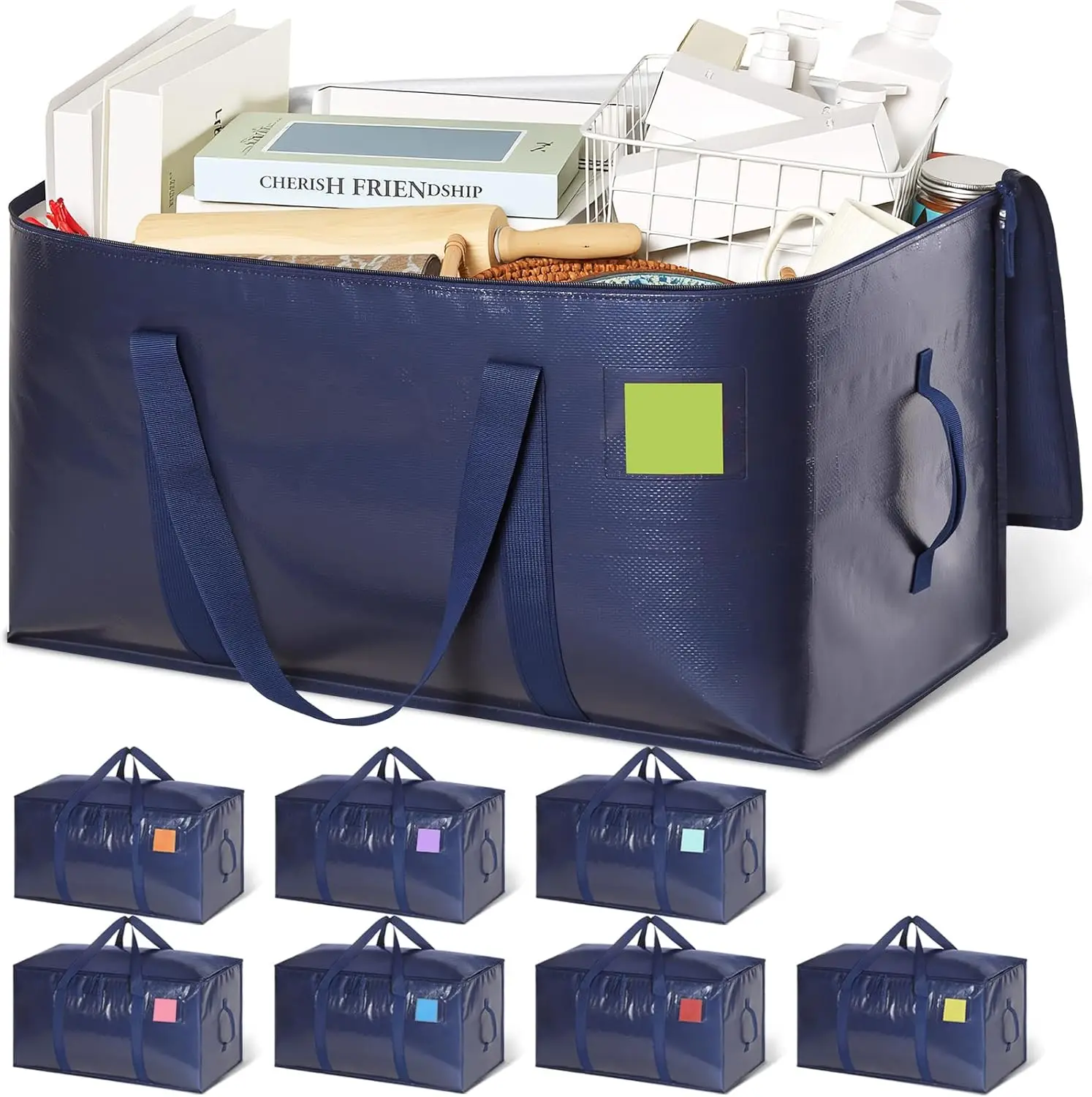 8 Pack Extra Large Heavy-Duty Moving Bags, Premium Blue Storage Bags with Durable Zippers & Reinforced Handles, for Clothes, Bedding & Dorm Essentials