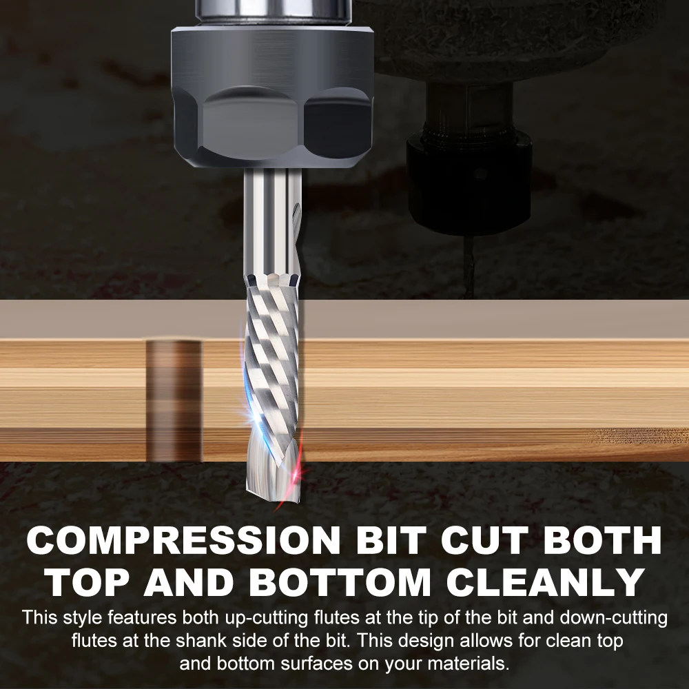 XCAN Kompressionsfräser UP & DOWN Cut CNC-Fräser Eine Nuten Spirale Hartmetall-Schaftfräser Werkzeugfräser für Holz – Detail 5