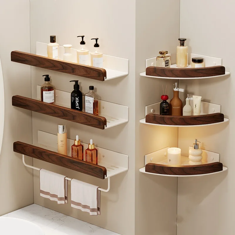 

Walnut toilet rack bathroom toilet tripod toilet corner storage no punching tripod