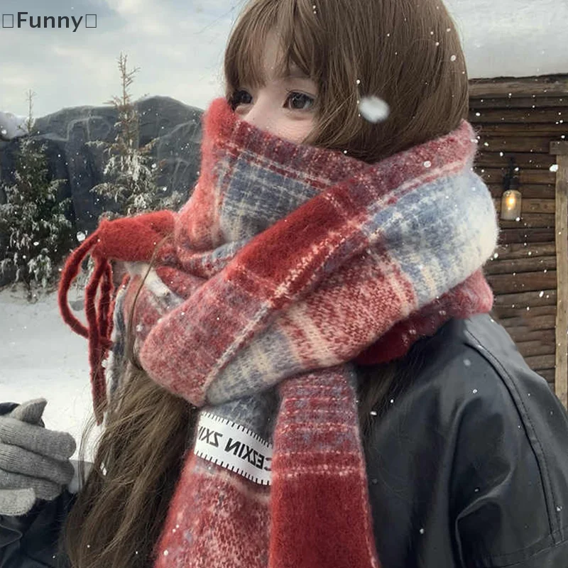 

〔Funny〕Autumn And Winter New Korean Plaid Scarf Women's Thick Atmosphere Warm Student Shawl Neck Scarf