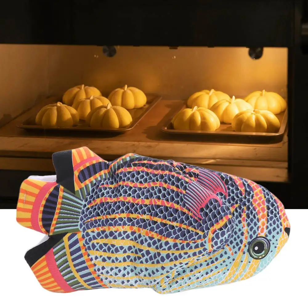 

Durable Non-slip Fish Shape Oven Mitts Anti-scalding Soft BBQ Glove Colorful Cartoon Microwave Glove Restaurant