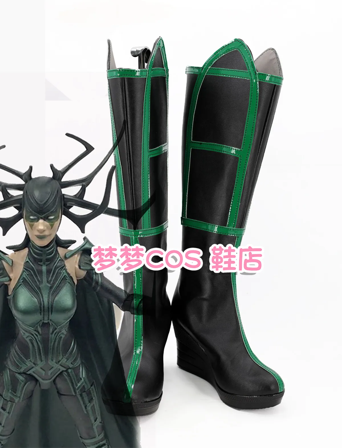 Anime Eclipse Saga Hela Cosplay Shoes Green Long PU Leather Flat Sole Boots For Halloween Carnival