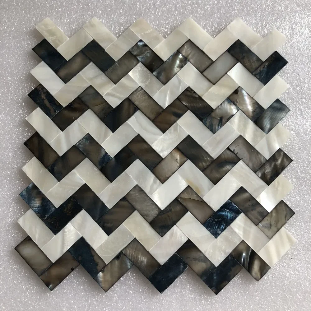

Wave Natural White Black Shell mosaic mother of pearl kitchen backsplash wallpaper tile, bathroom background shower decor