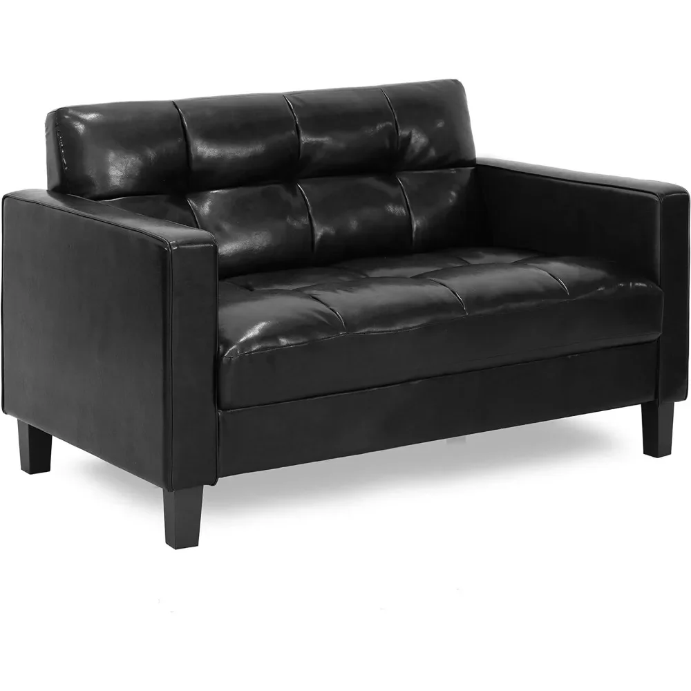 

Tufted Faux Leather Loveseat/Sofa Couch for Living Room, Black Faux Leather